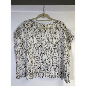 Women’s Linen Floral Button Back Top Sz M Lagen Beach Cottage Coast White